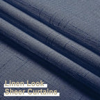 Aiyueng Kirei 2 PCS Faux Linen Navy Blue Kitchen Sheer Curtains 36 inch Length, Soft Lightweight Textured Short Cafe Curtains for Farmhouse Bathroom Bedroom Small Windows, Each 30Wx36L inch, Navy