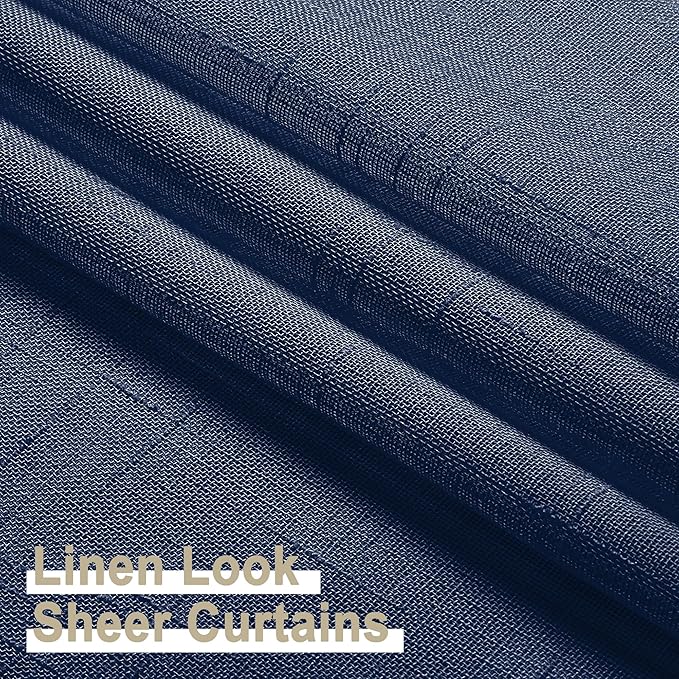 Aiyufeng Kirei Faux Linen Navy BlueSheer Curtains 84 Inches Length 2 Panels, Light Filtering Slub Textured Elegant Rod Pocket Curtain Drapes for Farmhouse Living Room Bedroom, Each 40Wx84L Inch, Blue
