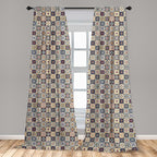 Ambesonne Moroccan Window Curtains, Portuguese Azulejo Checkered Squares Colorful Pattern Floral Arrangement, Lightweight Decor 2-Panel Set with Rod Pocket, Pair of - 28" x 95", Dark Blue Amber Red