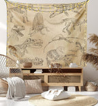 Lunarable Dinosaur Tapestry, Hand Drawn Style Skeletons Bones from Medieval Times Archeology Theme, Wall Hanging for Bedroom Living Room Dorm Decor, 40" X 60", Sand Brown Army Green