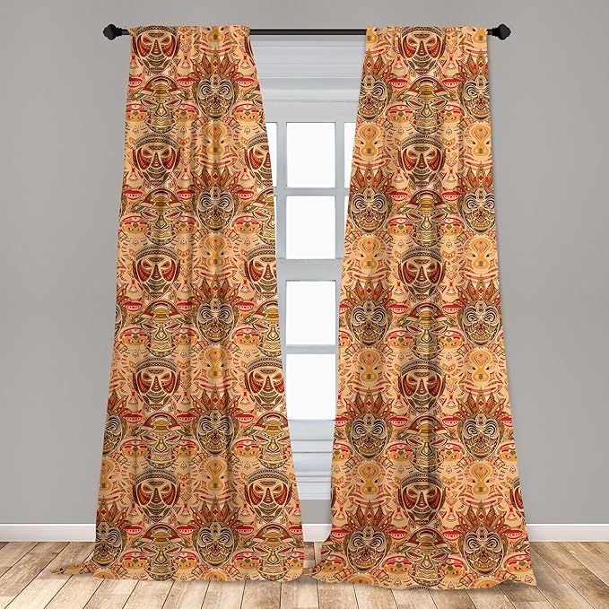 Ambesonne African Curtains, Motif with Pattern Design, Window Treatments 2 Panel Set for Living Room Bedroom, Pair of - 28" x 95", Brown Orange