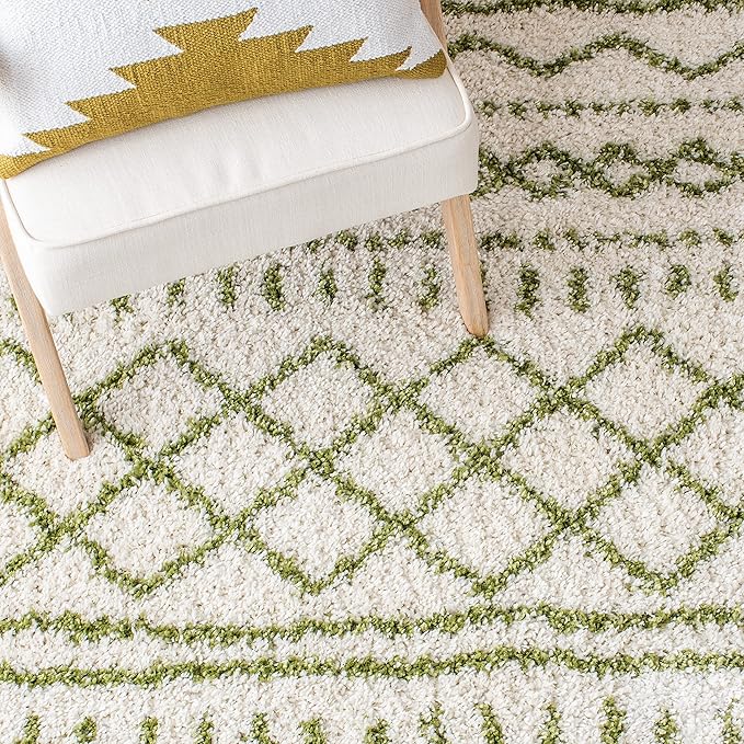 SAFAVIEH Arizona Shag Collection Area Rug - 10' x 14', Ivory & Green, Moroccan Design, Non-Shedding & Easy Care, 1.6-inch Thick, Ideal for The Living Room, Bedroom, Dining Room (ASG741Y-10)