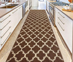 Custom Size Cut to Length Moroccan Trellis Design Runner Rug Mat For Wide Long Hallways with Non-Slip Rubber Backing, Better Traction for Pets, Prevent Slippage, Trellis Brown, 31 inch X 17 feet