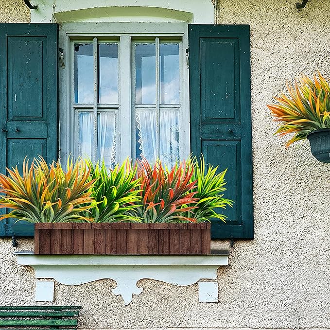 8 Pcs Outdoor Fake Plants UV Resistant Artificial Tropical Plants Flowers Faux Garden Grass Plants Décor Fall Winter Summer Planters Patio Front Door Porch Plastic Bushes & Shrubs Decoration