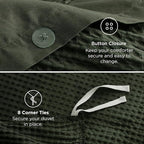 Bedsure 100% Cotton Duvet Cover Queen Size with Fitted Sheet - 4 Pieces Olive Green Waffle Weave Bedding Set, GentleSoft™ and Breathable, Includes 1 Duvet Cover 90x90, 1 Fitted Sheet, 2 Pillow Shams