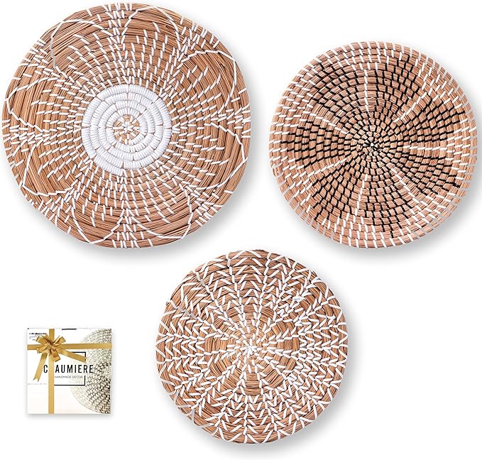 Chaumiere Scandinavian Rattan Wall Decor Boho gift - Hanging Woven wall basket wall decor set - Wicker Wall Decor Home Decor - Woven Wall Hanging Boho Basket