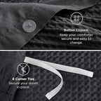 Bedsure 100% Cotton Duvet Cover Queen Size with Fitted Sheet - 4 Pieces Charcoal Waffle Weave Bedding Set, GentleSoft™ and Breathable, Includes 1 Duvet Cover 90x90, 1 Fitted Sheet, 2 Pillow Shams