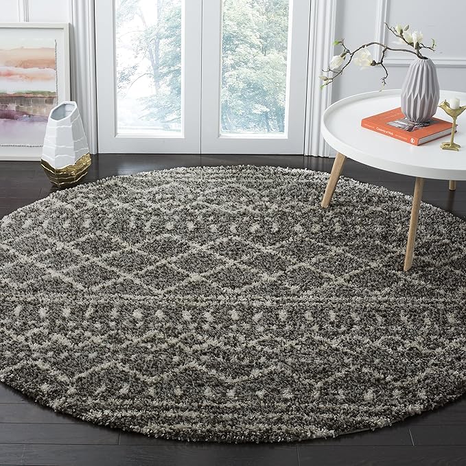 SAFAVIEH Arizona Shag Collection 5'1" Round Brown / Ivory ASG741B Moroccan Non-Shedding Living Room Bedroom Dining Room Entryway Plush 1.6-inch Thick Area Rug
