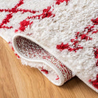 SAFAVIEH Arizona Shag Collection Accent Rug - 3'2" x 5', Ivory & Red, Moroccan Design, Non-Shedding & Easy Care, 1.6-inch Thick Ideal for High Traffic Areas in Entryway, Living Room, Bedroom (ASG741P)