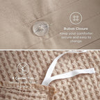 Bedsure 100% Cotton Duvet Cover Queen Size with Fitted Sheet - 4 Pieces Khaki Waffle Weave Bedding Set, GentleSoft™ and Breathable, Includes 1 Duvet Cover 90x90, 1 Fitted Sheet, 2 Pillow Shams